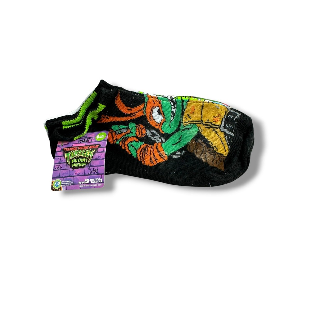 TMNTโ Mutant Mayhem Kids 6 Pack Low Cut Ankle Socks Large Shoe Size 3-9 New